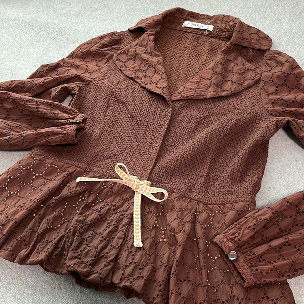 Coquette Cottagecore Peplum Jacket Top Small Petite Brown Girly Lolita Kawaii - Picture 6 of 11